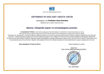Майстер-клас «Хвороби нирок та сечовивідних шляхів» — 10 балів БПР, 29.10.2024